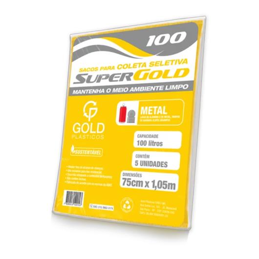 Saco de lixo coleta seletiva amarelo 100 litros Gold 5 Unidades - Imagem em destaque