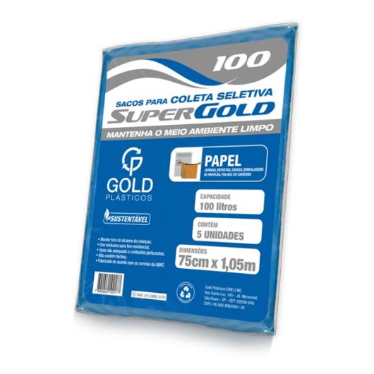 Saco de lixo coleta seletiva azul 100 litros Gold 5 Unidades - Imagem em destaque