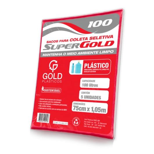 Saco de lixo coleta seletiva vermelho 100 litros Gold 5 Unidades - Imagem em destaque