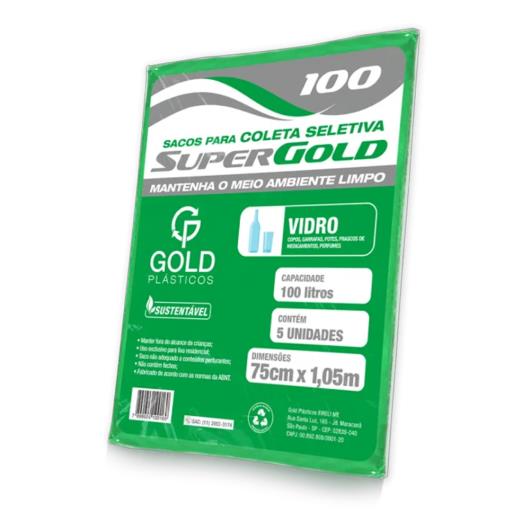 Saco de lixo coleta seletiva verde 100 litros Gold 5 Unidades - Imagem em destaque