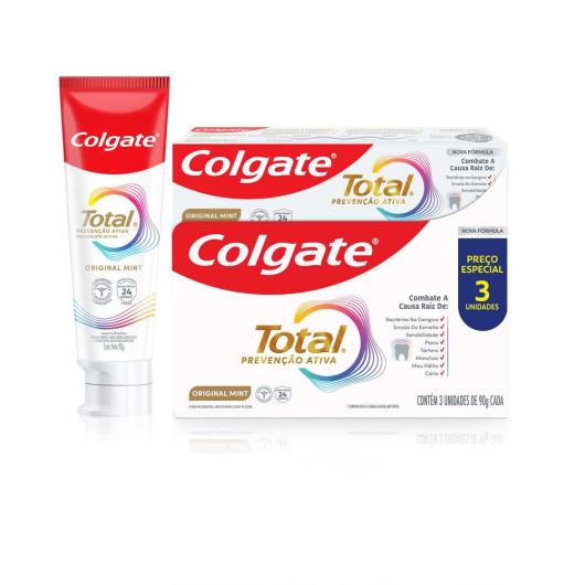 Creme Dental Colgate Total Original Mint Prevenção Ativa 90g Cada 3 Unidade Preço Especial - Imagem em destaque