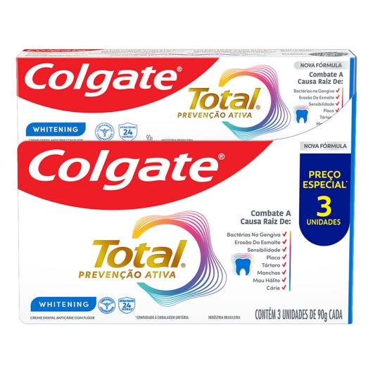 Pack Creme Dental Colgate Whitening Prevenção Ativa Caixa 3 Unidades 90g cada - Imagem em destaque