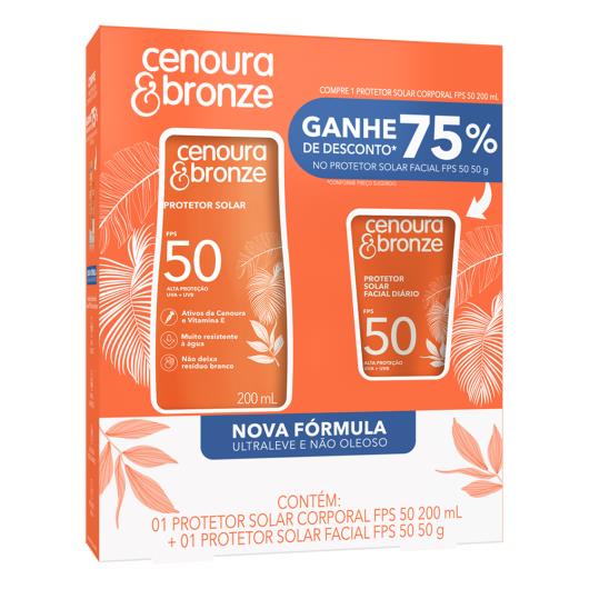 Kit Protetor Solar Cenoura & Bronze FPS 50 200ml + Protetor Solar Facial FPS 50 Toque Seco 50g - Imagem em destaque