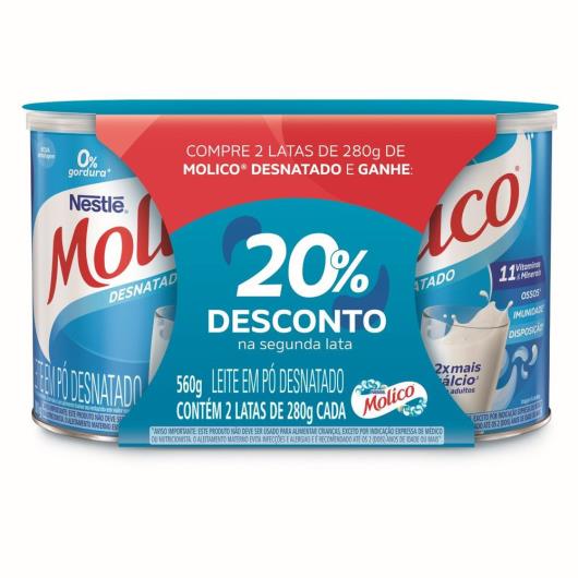 2 Leite em pó desnatado Molico 20% de desconto na segunda unidade 560g - Imagem em destaque
