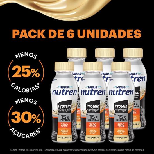 Pack Bebida Láctea Nutren Protein 15g de proteínas Baunilha 260ml 6 unidades - Imagem em destaque
