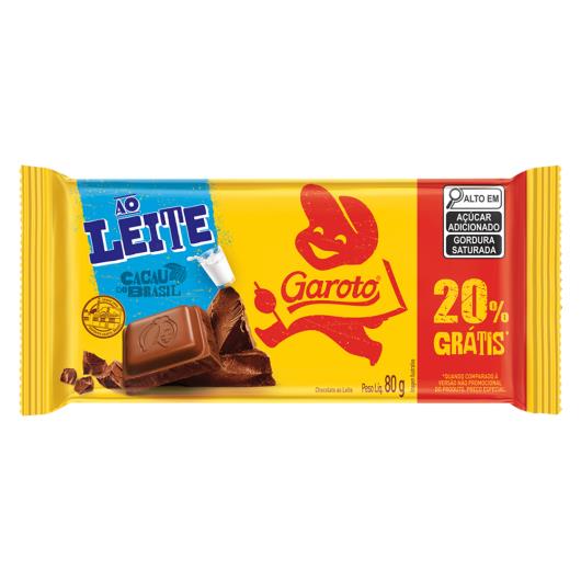 Chocolate ao Leite Garoto 80g Preço Especial 20% Grátis - Imagem em destaque