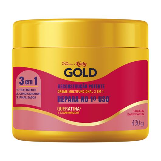 Creme capilar tratamento reconstrução potente 3 em 1 Niely Gold 430g - Imagem em destaque