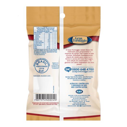 Queijo Tipo Grana Ralado Gran Formaggio Rar Pacote 100g - Imagem em destaque