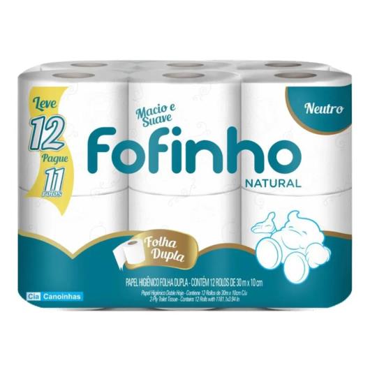 Papel higiênico folha dupla neutro 30m Fofinho leve mais pague menos 12 Unidades - Imagem em destaque