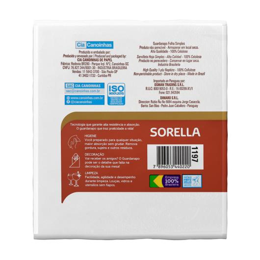 Guardanapo Sorella Folha Simples 22cm x 23cm Pacote 50 Unidades - Imagem em destaque