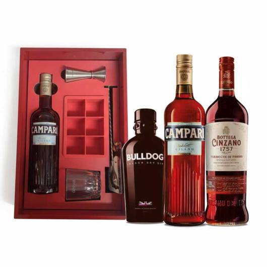 Kit 1 Campari 748ml + 1 Cinzano Bottega Vermouth 1757 1l + 1 Gin Bulldog London Dry 750ml + Brinde Conjunto P/ Drink Campari - Imagem em destaque