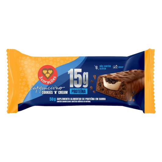 Barra de proteína cappuccino cookies n cream 15g 3 Corações 50g - Imagem em destaque
