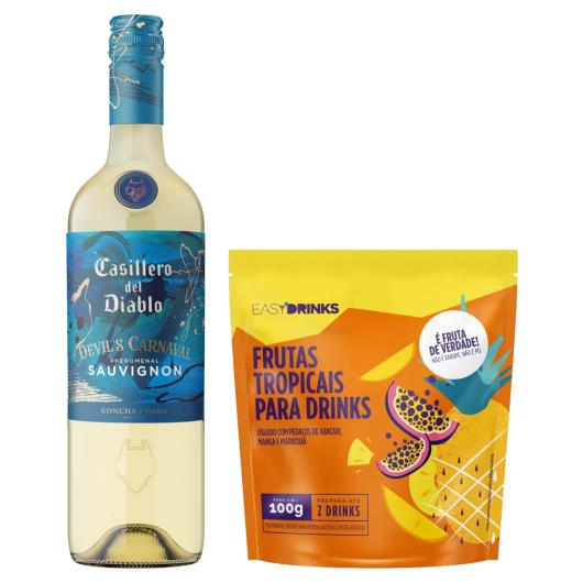 Kit Vinho Chileno Branco Phenomenal Casillero del Diablo Devil's Carnaval Sauvignon 750ml + Preparo para Drink Frutas Tropicais Easy Drinks 100g - Imagem em destaque