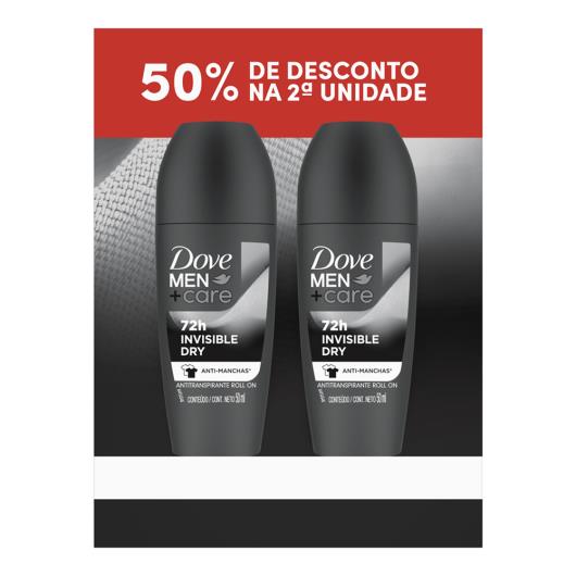 Desodorante roll on men+care invisible dry Dove 50% de desconto na segunda unidade 100ml - Imagem em destaque
