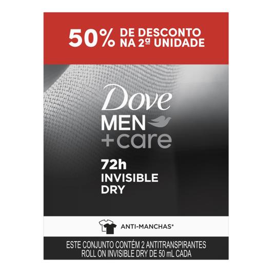 Desodorante roll on men+care invisible dry Dove 50% de desconto na segunda unidade 100ml - Imagem em destaque