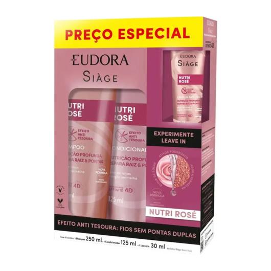 Kit Shampoo 250ml + Condicionador 125ml + Leave-In 30ml Nutri Rosé Eudora Siage - Imagem em destaque