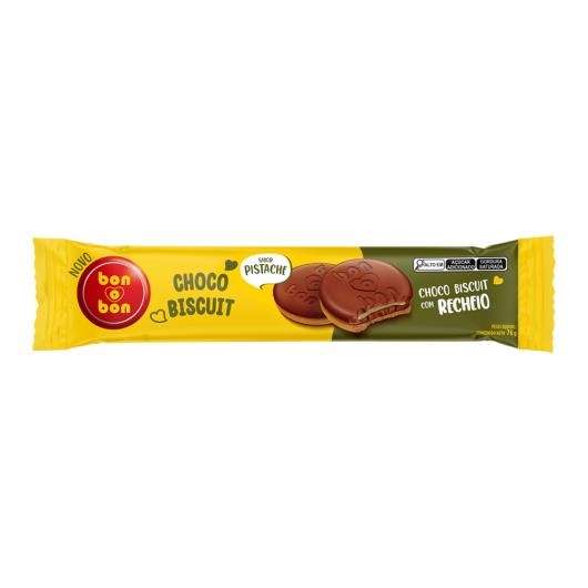 Biscoito Recheio Pistache Cobertura Chocolate ao Leite Bon o Bon Choco Biscuit 76g - Imagem em destaque