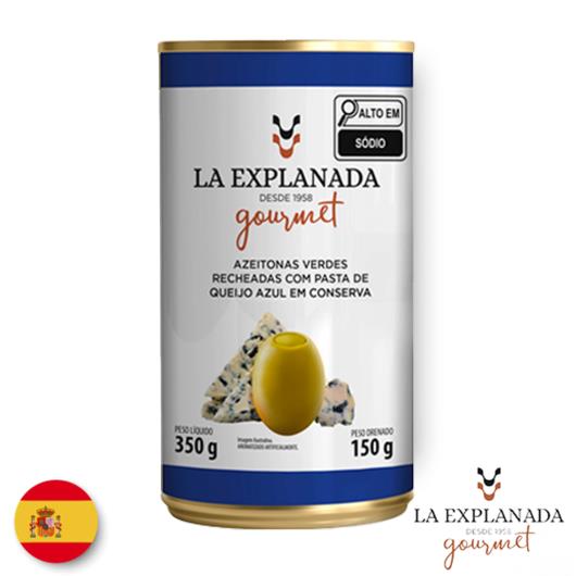 Azeitona verde recheada com pasta de queijo azul La Explanada conserva lata 150g - Imagem em destaque