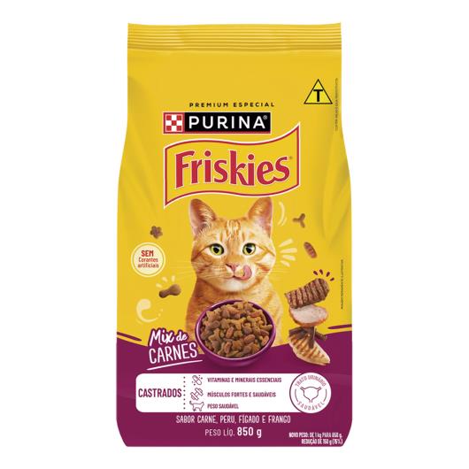 Ração para Gatos Adultos Castrados Mix de Carnes Purina Friskies Pacote 850g - Imagem em destaque
