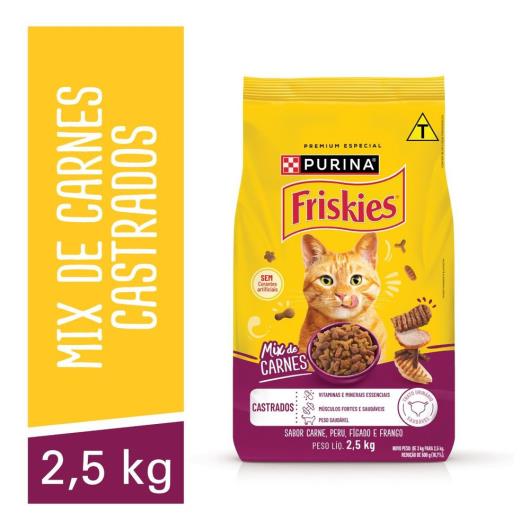 Ração para Gatos Adultos Castrados Mix de Carnes Purina Friskies Pacote 2,5kg - Imagem em destaque