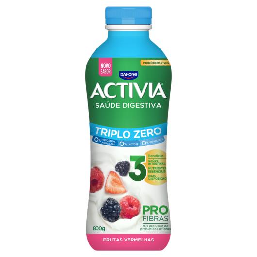 Leite Fermentado Desnatado Frutas Vermelhas Zero Lactose Activia Triplo Zero Garrafa 800g - Imagem em destaque