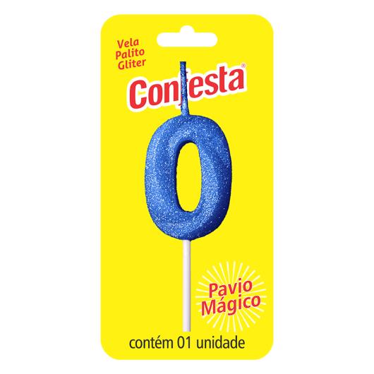 Vela Aniversário Azul Palito com Gliter Nº0 Confesta - Imagem em destaque