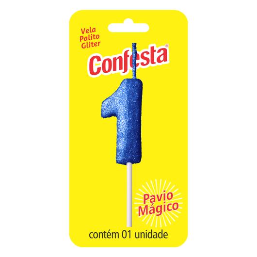 Vela Aniversário Azul Palito com Gliter Nº1 Confesta - Imagem em destaque