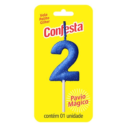 Vela Aniversário Azul Palito com Gliter Nº2 Confesta - Imagem em destaque