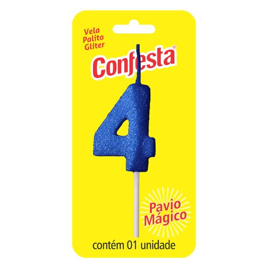 Vela Aniversário Azul Palito com Glitter Nº4 Confesta - Imagem em destaque