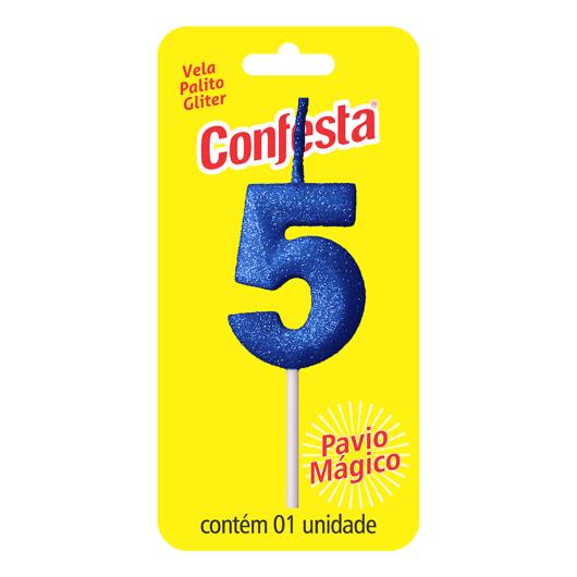 Vela Aniversário Azul Palito com Gliter Nº5 Confesta - Imagem em destaque