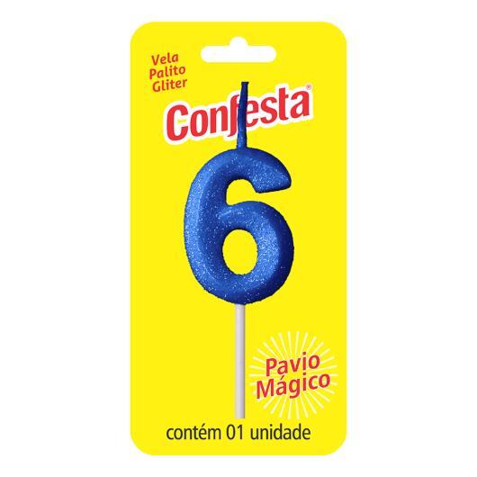 Vela Aniversário Azul Palito com Gliter Nº6 Confesta - Imagem em destaque