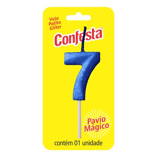 Vela Aniversário Azul Palito com Gliter Nº7 Confesta - Imagem em destaque