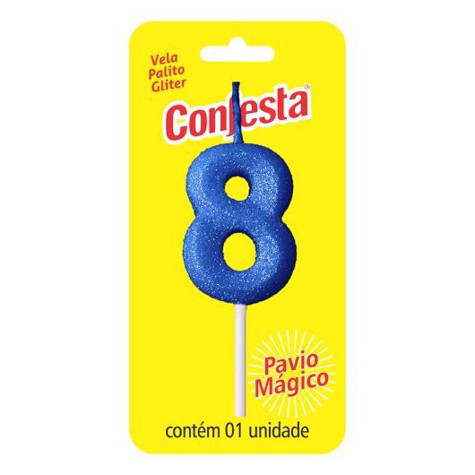 Vela Aniversário Azul Palito com Gliter Nº8 Confesta - Imagem em destaque