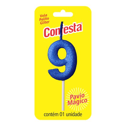 Vela Aniversário Azul Palito com Gliter Nº9 Confesta - Imagem em destaque