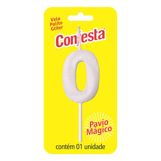 Vela Aniversário Branca Palito com Glitter Nº0 Confesta - Imagem em destaque