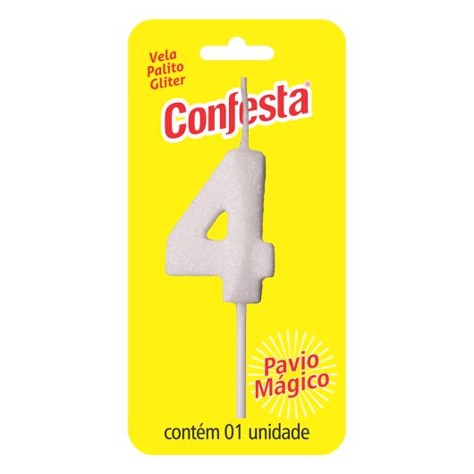 Vela Aniversário Branca Palito com Gliter Nº4 Confesta - Imagem em destaque