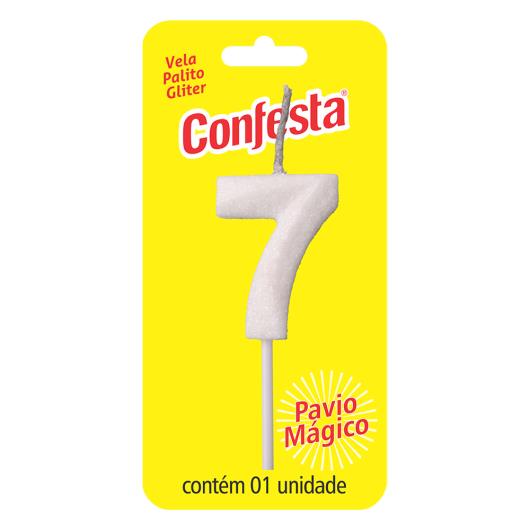 Vela Aniversário Branca Palito com Gliter Nº7 Confesta - Imagem em destaque
