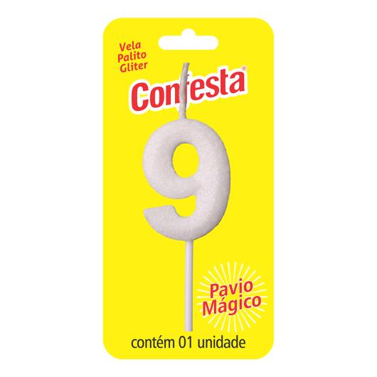 Vela Aniversário Branca Palito com Gliter Nº9 Confesta - Imagem em destaque