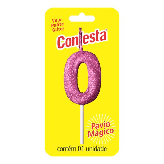 Vela Aniversário Rosa Palito com Gliter Nº0 Confesta - Imagem em destaque
