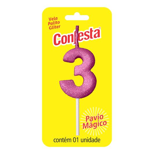 Vela Aniversário Rosa Palito com Gliter Nº3 Confesta - Imagem em destaque