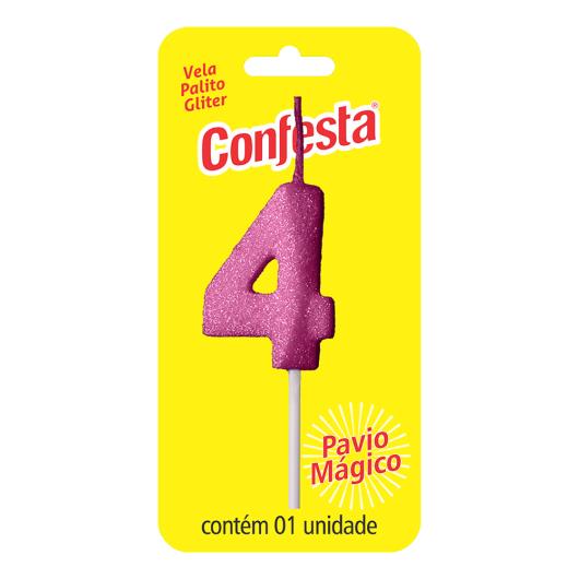 Vela Aniversário Rosa Palito com Gliter Nº4 Confesta - Imagem em destaque