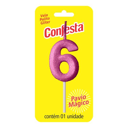 Vela Aniversário Rosa Palito com Gliter Nº6 Confesta - Imagem em destaque