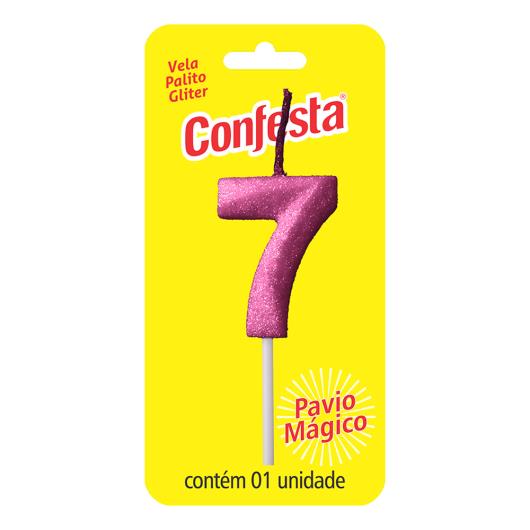 Vela Aniversário Rosa Palito com Gliter Nº7 Confesta - Imagem em destaque