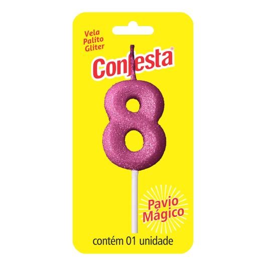 Vela Aniversário Rosa Palito com Gliter Nº8 Confesta - Imagem em destaque