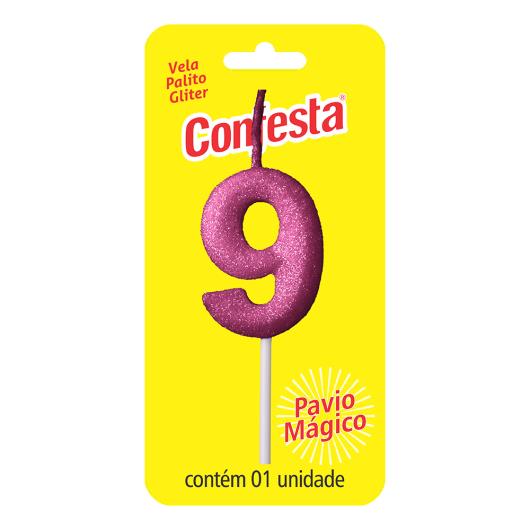 Vela Aniversário Rosa Palito com Gliter Nº9 Confesta - Imagem em destaque