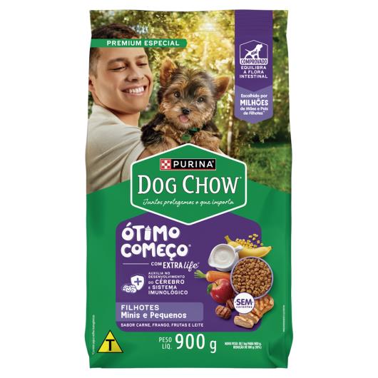 Ração para Cães Filhotes Raças Minis e Pequenas Carne, Frango, Frutas e Leite Dog Chow Extra Life 900g - Imagem em destaque