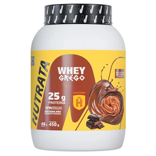 Whey Concentrado 25g de Proteínas Doce de Leite com Chocolate Belga Nutrata Grego Pote 450g - Imagem em destaque