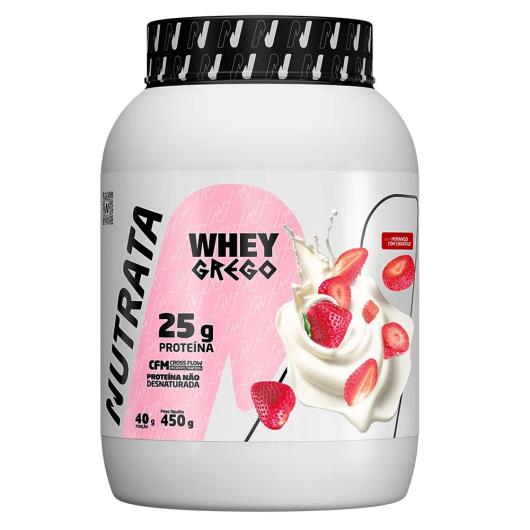 Whey Concentrado 25g de Proteínas Morango com Chantilly Nutrata Grego Pote 450g - Imagem em destaque