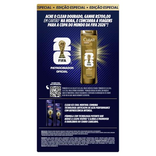Pack Shampoo Anticaspa Ice Cool Menthol 400ml + 200ml Clear Men Edição Limitada Clear Dourado - Imagem em destaque