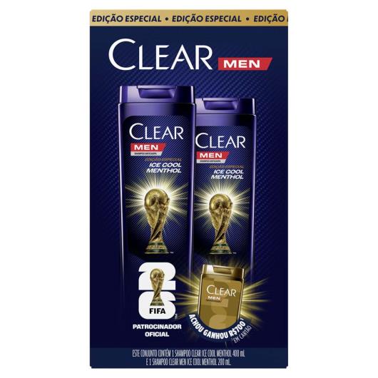 Pack Shampoo Anticaspa Ice Cool Menthol 400ml + 200ml Clear Men Edição Limitada Clear Dourado - Imagem em destaque